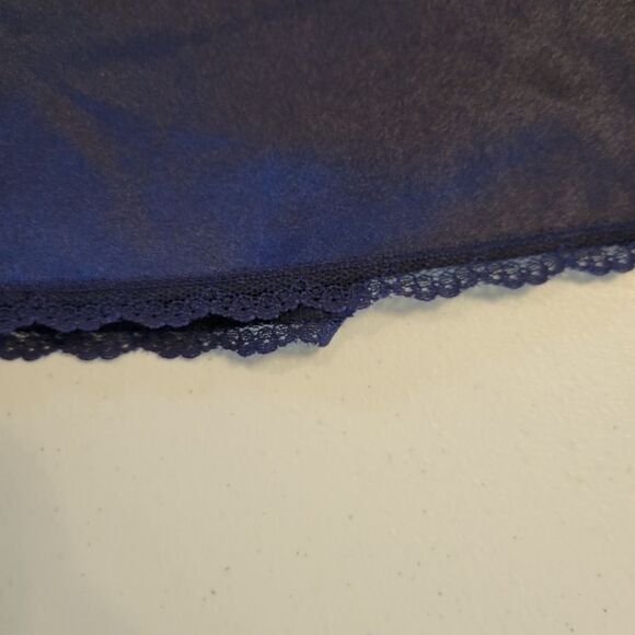 Vanity Fair Vintage Blue Satin Maxi Length Slip Dress Open Back Lace Panel Chest - Picture 9 of 13